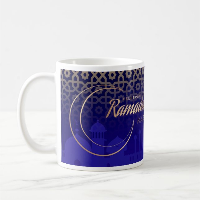 Celebrate Ramadan Kareem Crescent Blue Guld Kaffemugg (Vänster)