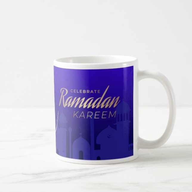 Celebrate Ramadan Kareem Guld Mönster Blue Kaffemugg (Höger)