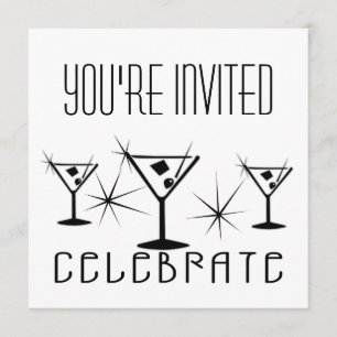 Celebrate - Retro Martinis - Black & White Inbjudningar