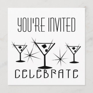Celebrate - Retro Martinis - Black & White Inbjudningar