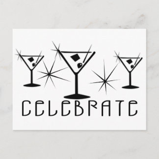 Celebrate - Retro Martinis - Black & White Vykort