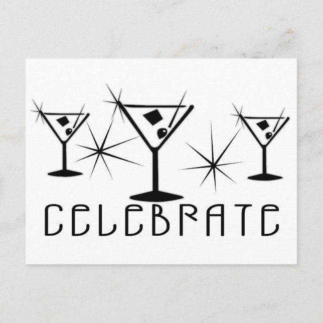 Celebrate - Retro Martinis - Black & White Vykort (Framsida)