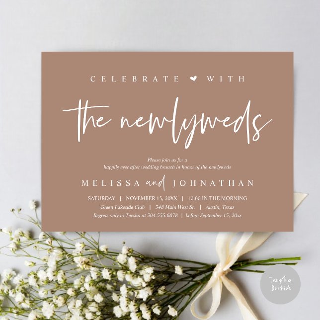 Celebrate with the Newlyweds, Bröllop Brunch Inbjudningar (Celebrate with the Newlyweds, Wedding Brunch Invitation Card, PDF, in modern neutral taupe brown)