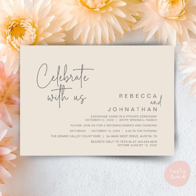 Celebrate with us, Modern Boho Wedding Reception  Inbjudningar (Celebrate with us, Modern Boho Wedding Reception Invitation Card PDF Cream Grey)