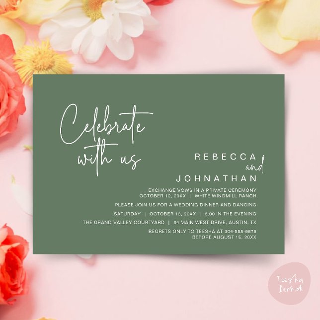 Celebrate with us, Modern Boho Wedding Reception  Inbjudningar (Celebrate with us, Modern Boho Wedding Reception Invitation Card PDF Sage Green)