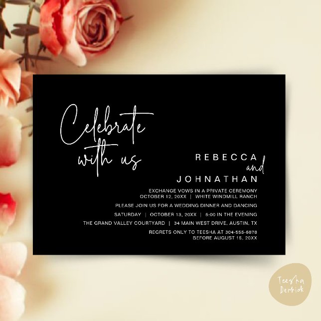 Celebrate with us, Modern Boho Wedding Reception  Inbjudningar (Celebrate with us, Modern Boho Wedding Reception Invitation Card PDF Black White)