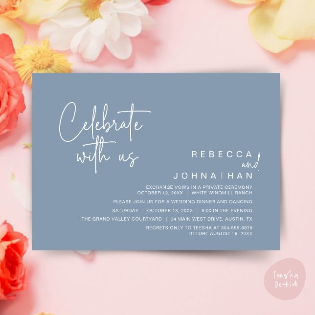 Celebrate with us, Modern Boho Wedding Reception  Inbjudningar (Celebrate with us, Modern Boho Wedding Reception Invitation Card PDF Dusty Blue)