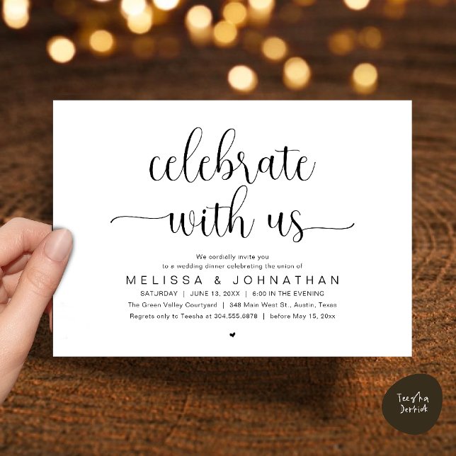 Celebrate With Us Modern Minimalist Wedding Dinner Inbjudningar (Celebrate With Us, Modern Minimalist Wedding Reception Dinner Party Invites Card Black and White)