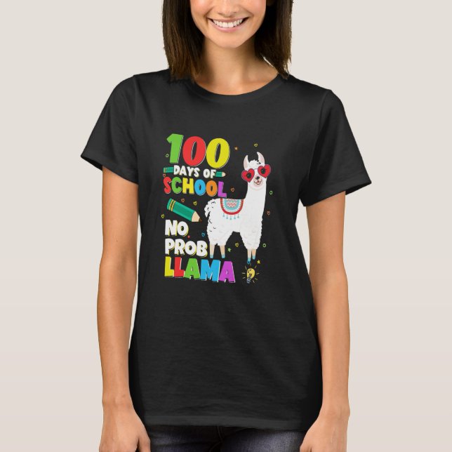 Celebrating 100 Days Of School NoProb Llama Kids T T Shirt (Framsida)