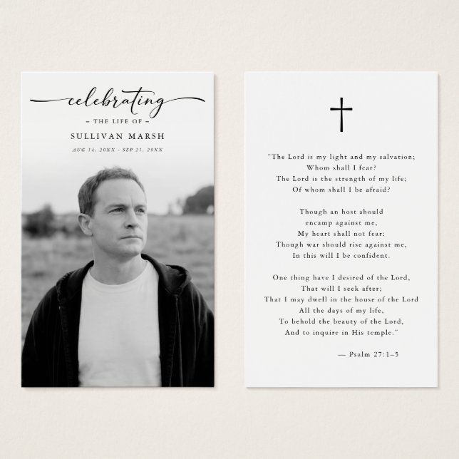 Celebrating Life Elegant Photo Funeral Prayer Card Visitkort (Framsida & baksida)