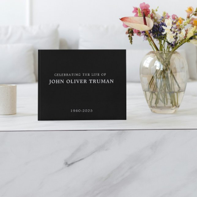 Celebrating Life of Personalized Memorial black  Gästböcker (calligraphy country in loving memory for memorial service celebration of life funeral black & white)