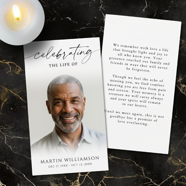 Celebrating the Life Photo Modern Prayer Card Visitkort (Skapare uppladdad)