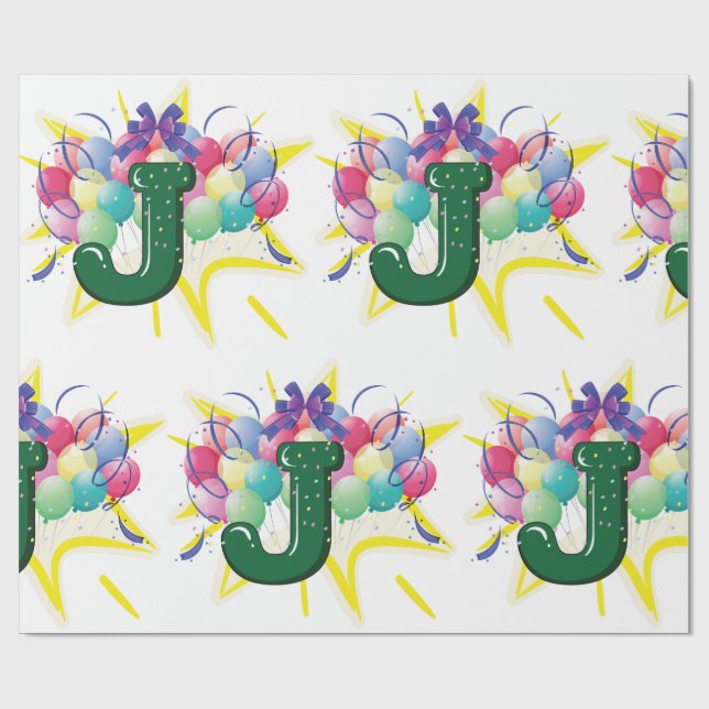 Celebration Monogram Letter J with Balloons Presentpapper (Platt)