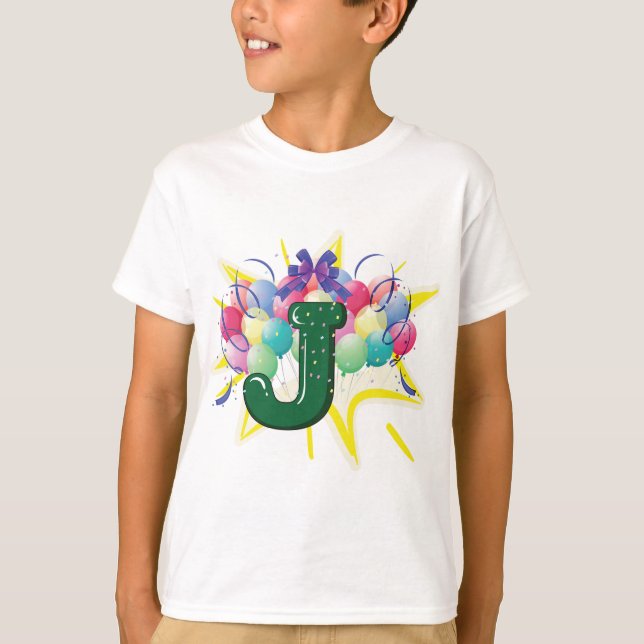 Celebration Monogram Letter J with Balloons T Shirt (Framsida)
