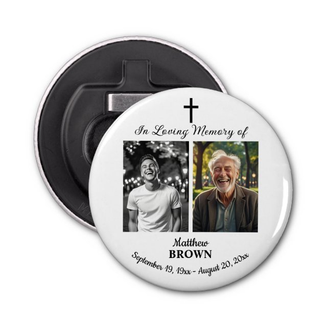 Celebration Of Life 2 Photos Funeral White Flasköppnare (Framsidan)