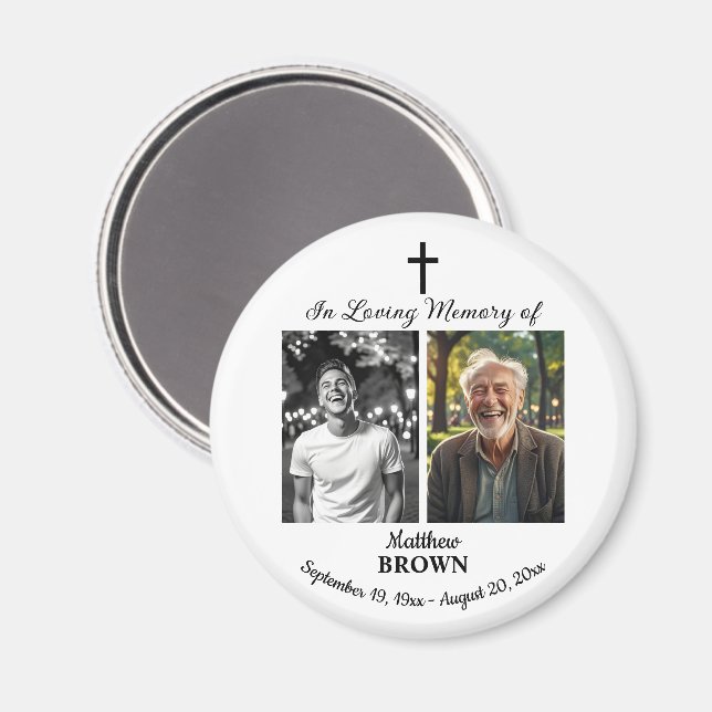 Celebration Of Life 2 Photos Funeral White Magnet (Front/Back)
