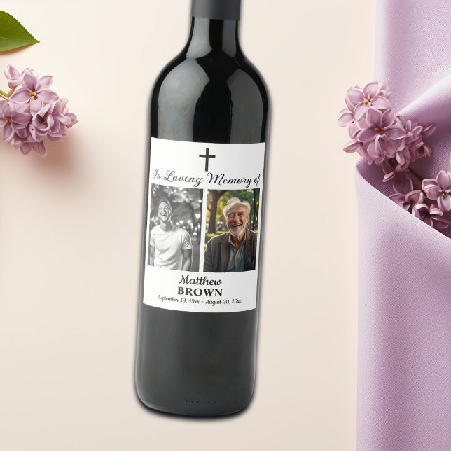 Celebration Of Life 2 Photos Funeral White Vinflaska Etikett (Skapare uppladdad)