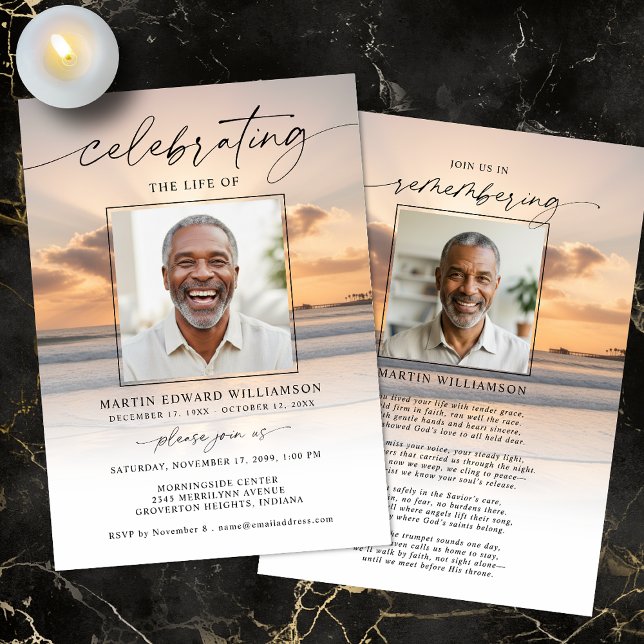 Celebration of Life Beach Sunset Photo Invitation Inbjudningar (Skapare uppladdad)