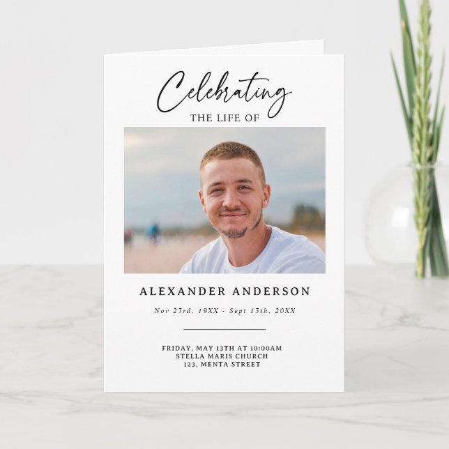 Celebration of Life Black White Memorial Funeral Program (Framsida)