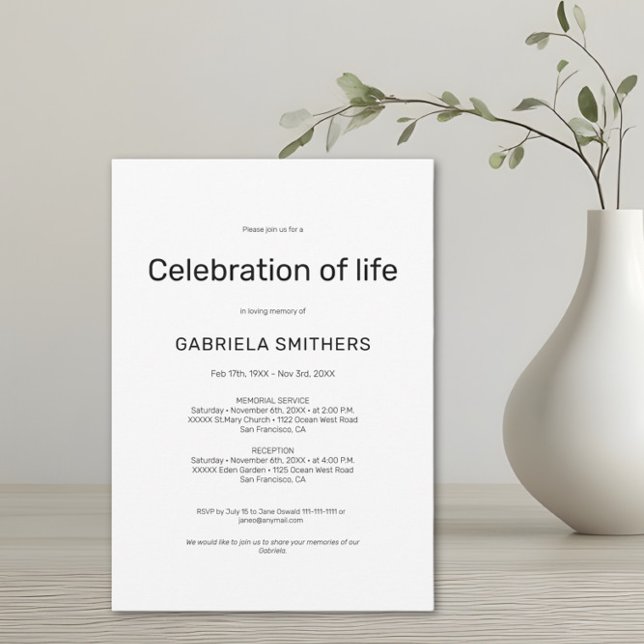 Celebration of life Funeral Memorial Inbjudningar (Skapare uppladdad)