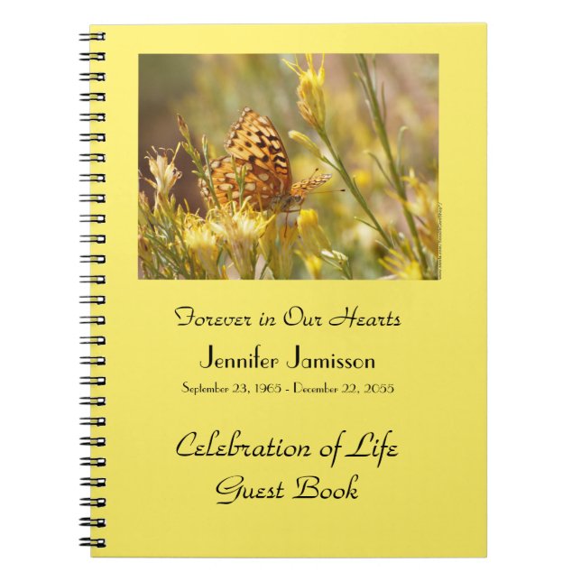Celebration of Life Guest Book, Yellow Butterfly  Anteckningsbok (Framsidan)