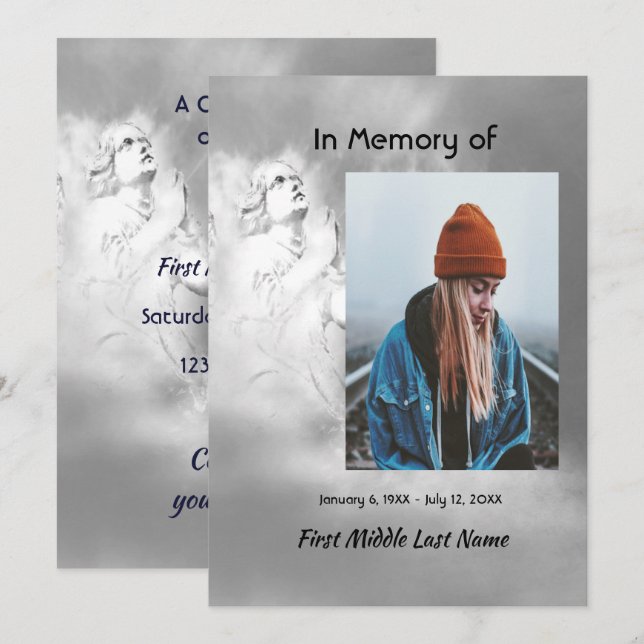 Celebration of Life Invite Angel Sky Clouds Inbjudningar (Fram/baksida)