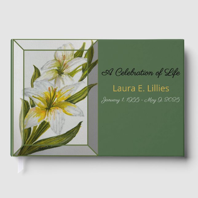 Celebration of Life Lilies Watercolor Guestbook Gästböcker (Framsida)