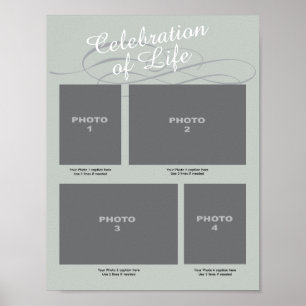 Celebration of Life Memorial 4 Photo Page Green Poster