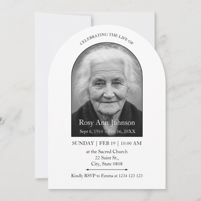Celebration of Life Memorial Funeral Invitation Inbjudningar (Framsida)