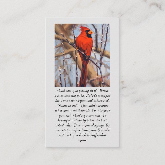 Celebration of Life Oil Cardinal Sympathy Card Visitkort (Framsida)