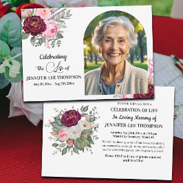Celebration Of Life Peonies Photo Funeral Inbjudningar