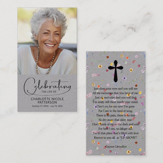 Celebration of Life Photo Bookmark Prayer Card Visitkort (Fram/baksida)