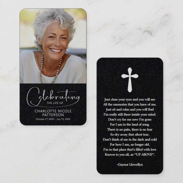 Celebration of Life Photo Bookmark Prayer Card Visitkort (Fram/baksida)