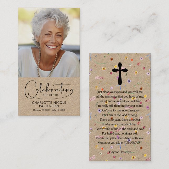 Celebration of Life Photo Bookmark Prayer Card Visitkort (Fram/baksida)