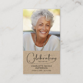Celebration of Life Photo Bookmark Prayer Card Visitkort