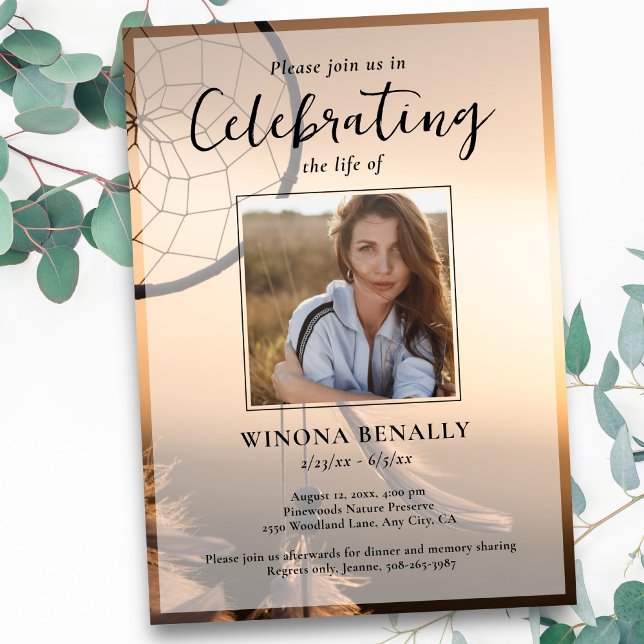 Celebration of Life Photo, Dream Catcher, Funeral Inbjudningar (Skapare uppladdad)