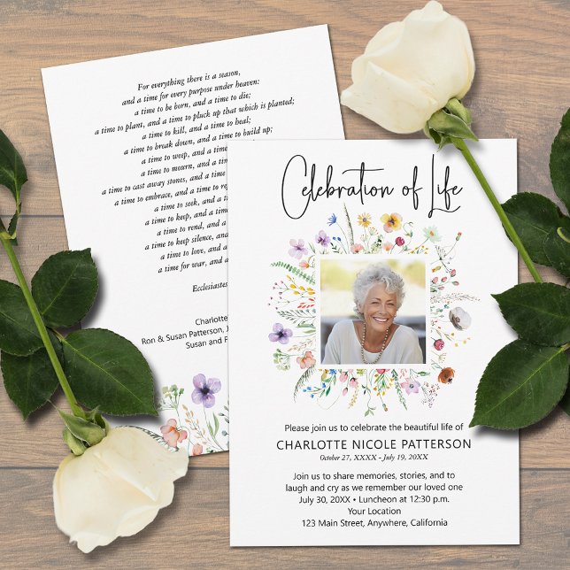 Celebration of Life Photo Funeral  Inbjudningar (Loved one's photo on Celebration of Life funeral invitations, PRINTED and/or INSTANT DOWNLOAD)