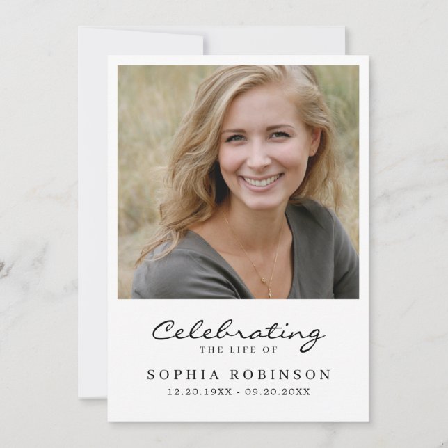 Celebration of Life Photo Funeral Memorial Card Meddelande (Framsida)