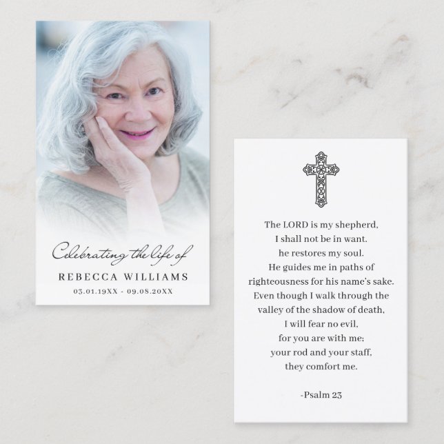 Celebration of Life Photo Prayer Sympathy Cards Visitkort (Fram/baksida)