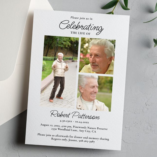 Celebration of Life Photos, Memorial Simple White Inbjudningar (Skapare uppladdad)