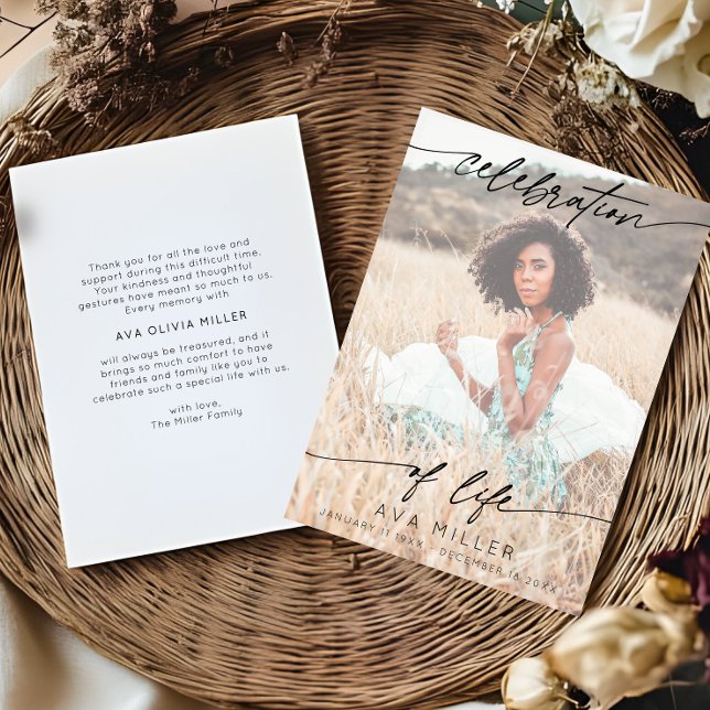 Celebration of Life Script Funeral Photo | White Tack Kort (Skapare uppladdad)