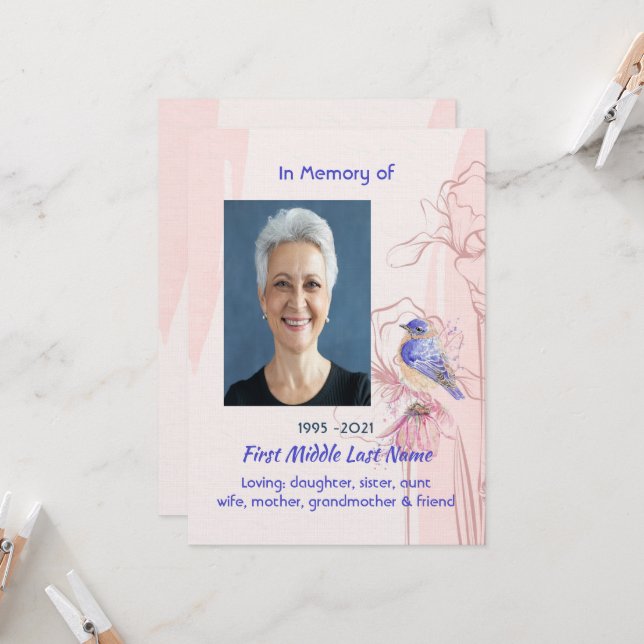 Celebration of Life Service Bluebird Garden Inbjudningar (Fram/Back In Situ)