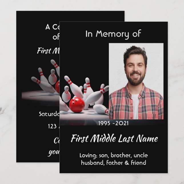 Celebration of Life Service  Bowling Bowler Inbjudningar (Fram/baksida)