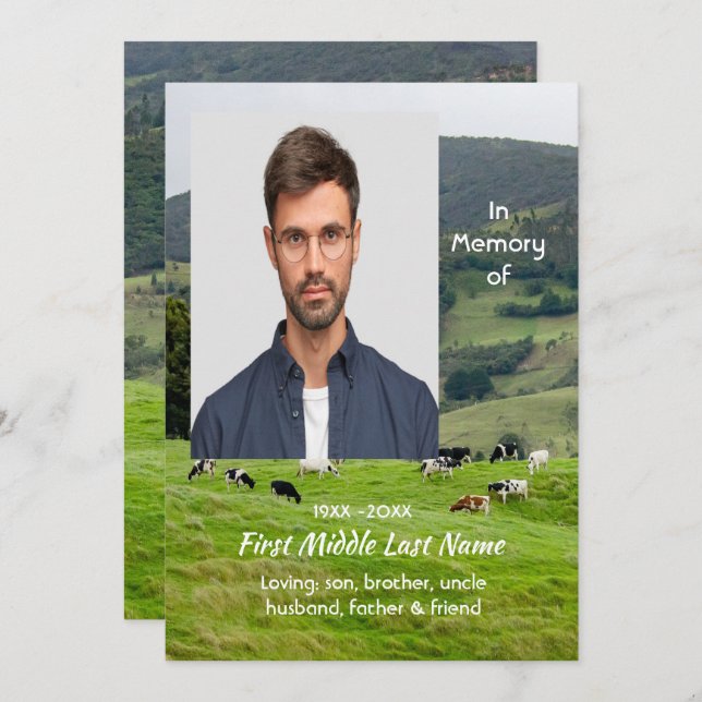 Celebration of Life Service Cattle Farm Landscape Inbjudningar (Fram/baksida)