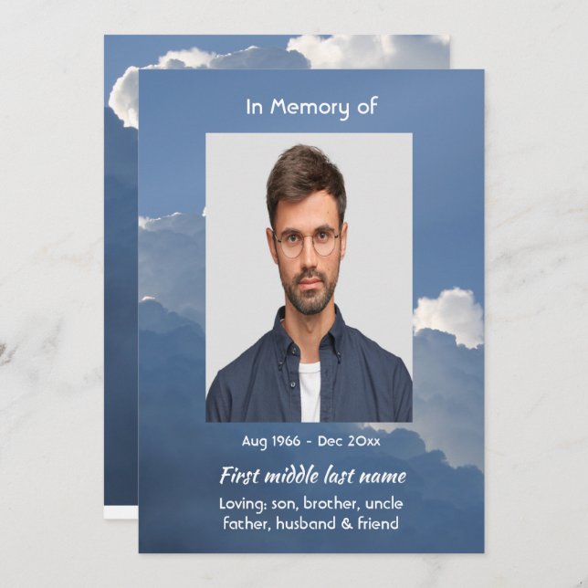 Celebration of Life Service Clouds Sky Heavenly Inbjudningar (Fram/baksida)