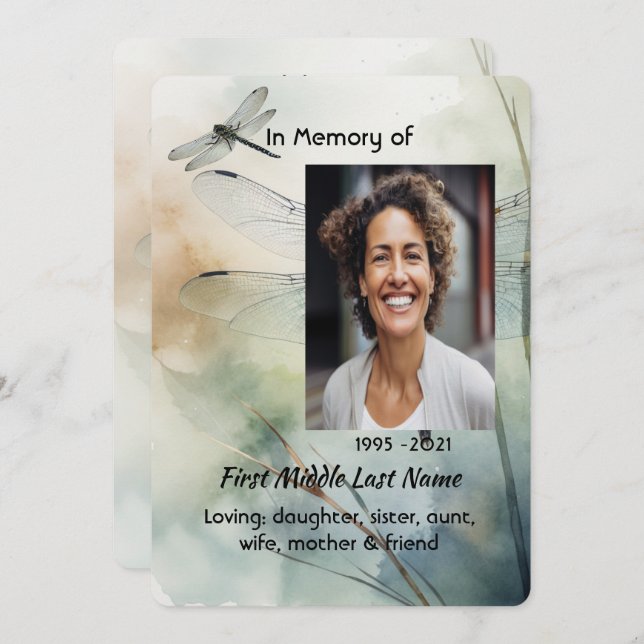 Celebration of Life Service Custom Dragonfly Inbjudningar (Fram/baksida)