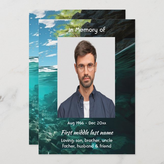 Celebration of Life Service Deep Sea Diving Diver Inbjudningar (Fram/baksida)