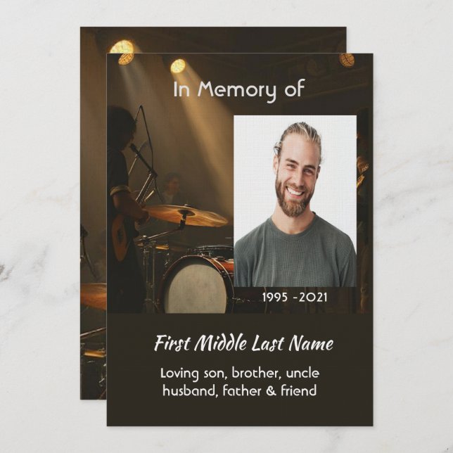 Celebration of Life Service  Drummer Drums Band  Inbjudningar (Fram/baksida)