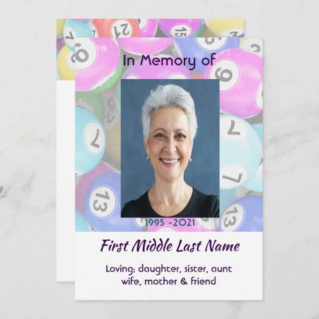 Celebration of Life Service invite Bingo Game  Inbjudningar (Fram/baksida)