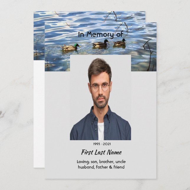 Celebration of Life Service, Lake Ducks Birds Inbjudningar (Fram/baksida)